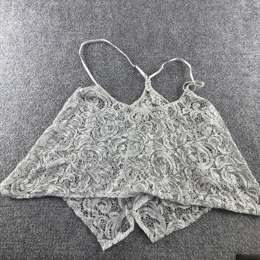 Intimately Free People Floral Lace Sequin Camisole Light Blue Silver Small 0763